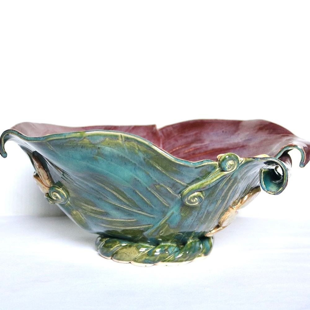 Kingcrafts Studio Pottery Unique Handmade Large Footed Bowl Green Signed
